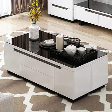 Modern White Lift Top Coffee Table with Drawers & Storage Multifunction Table-Richsoul-Coffee Tables,Furniture,Living Room Furniture